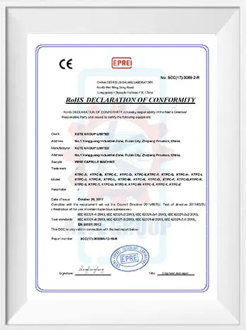 KETE Şarap Kapsül Makinesi RoHS Sertifikası2